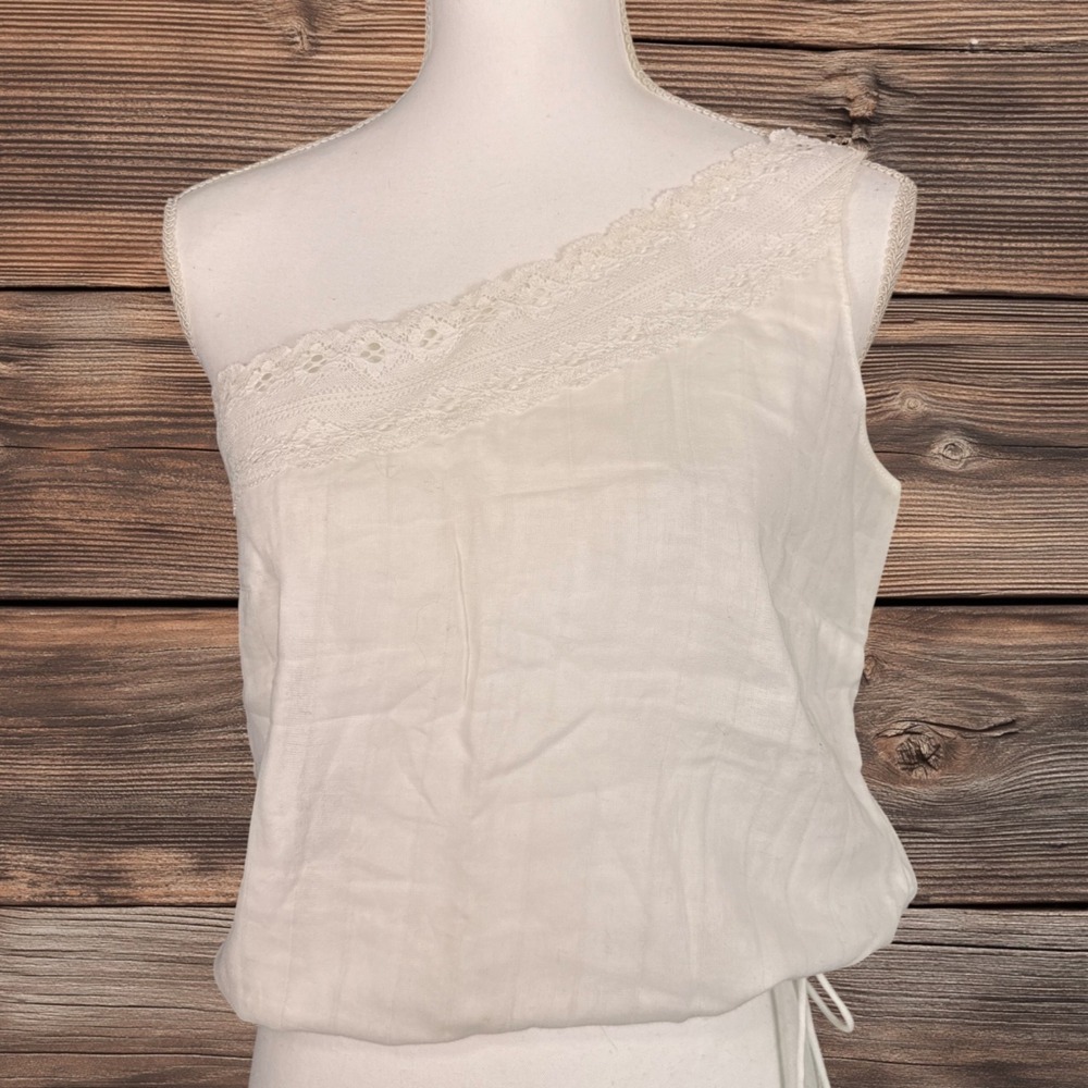 J.Crew Womens White Cotton One Shoulder Lace Trim Top 53833 Size 8 NWT